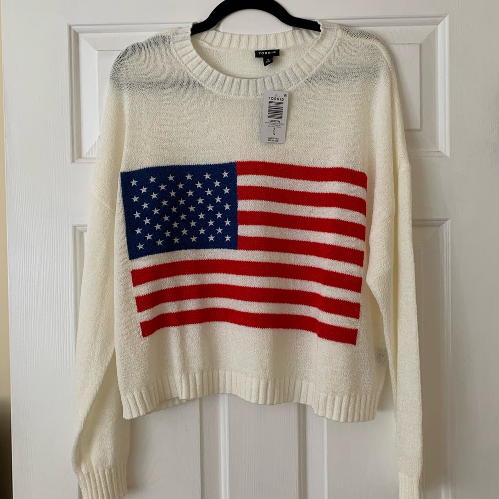 Torrid Cropped Sweater with American Flag Design